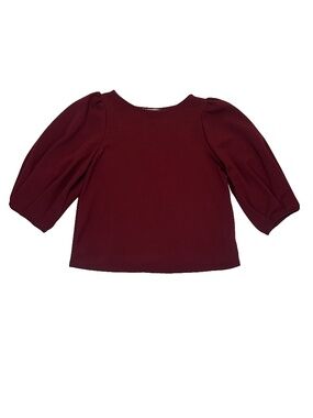 Green Envelope Burgundy Puff Sleeve Top Made in USA Size S